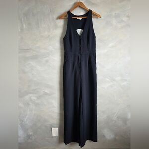 Anthropologie Maeve Deep V Black Sleeveless Vest Jumpsuit Sz US 6
